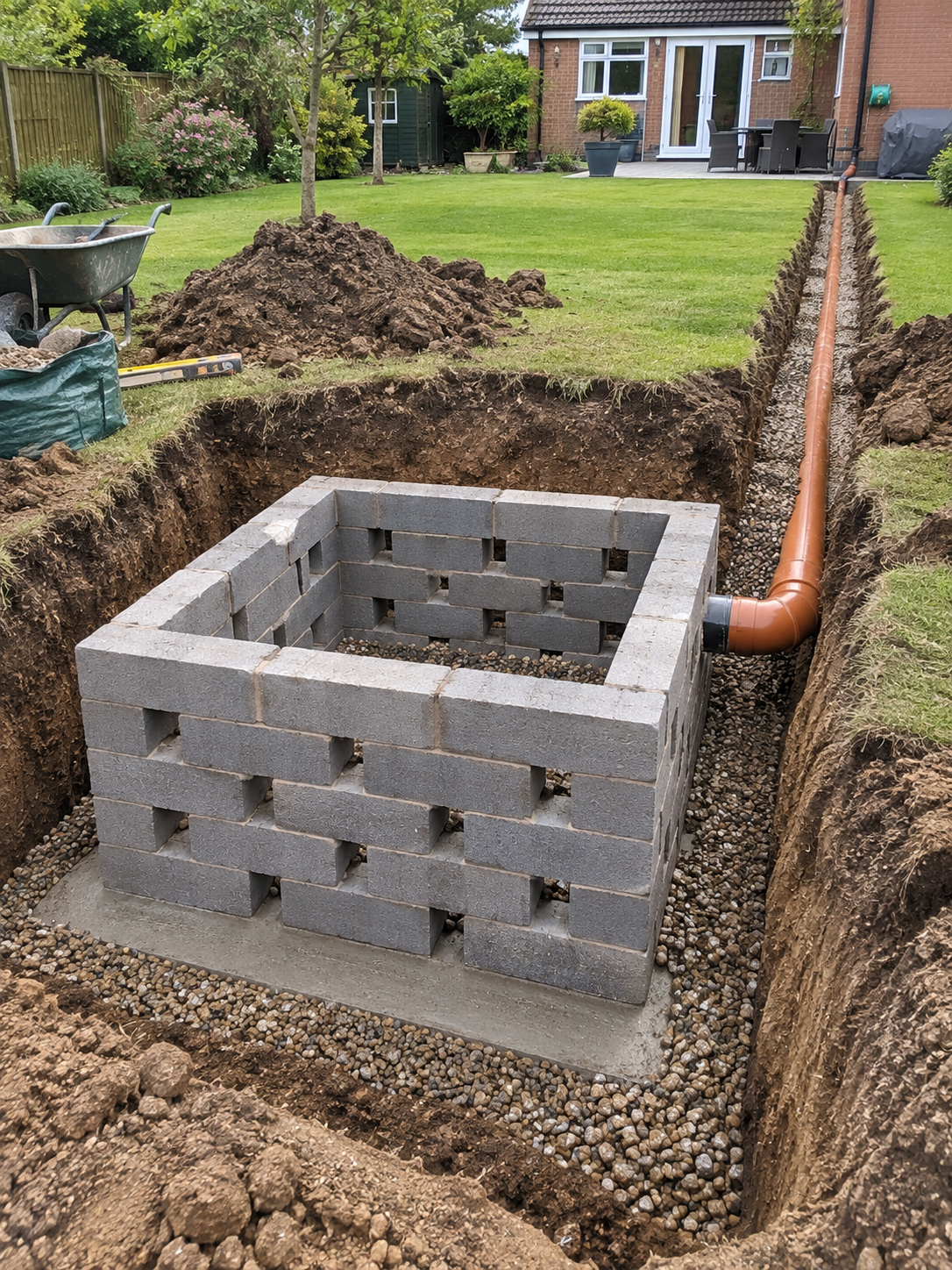 Soakaway excavation and surface-water drainage installation